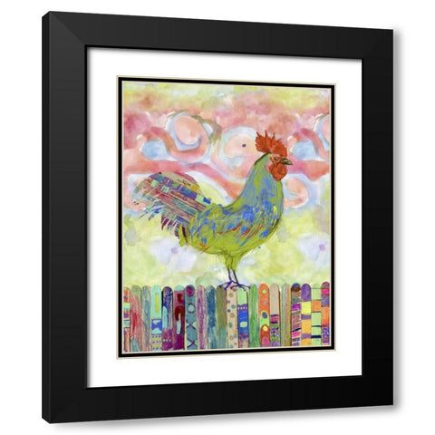 Rooster on a Fence I Black Modern Wood Framed Art Print with Double Matting by Blixt, Ingrid