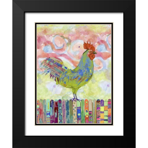 Rooster on a Fence I Black Modern Wood Framed Art Print with Double Matting by Blixt, Ingrid