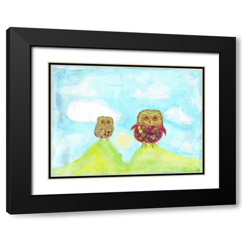 Hilltop Owls Black Modern Wood Framed Art Print with Double Matting by Blixt, Ingrid