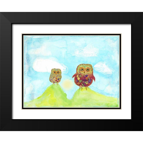 Hilltop Owls Black Modern Wood Framed Art Print with Double Matting by Blixt, Ingrid
