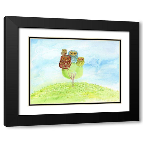 Owl Family Black Modern Wood Framed Art Print with Double Matting by Blixt, Ingrid