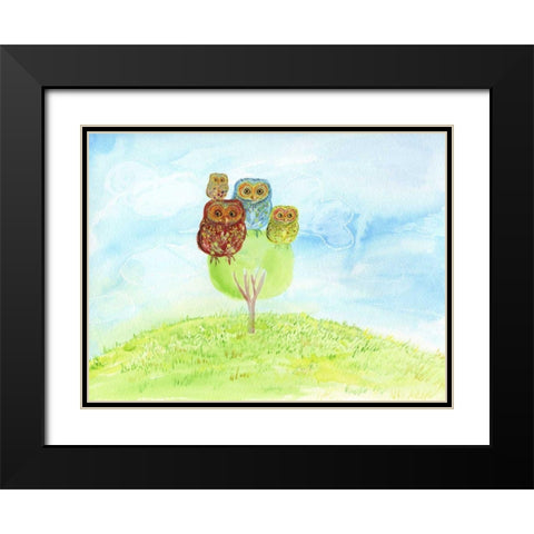 Owl Family Black Modern Wood Framed Art Print with Double Matting by Blixt, Ingrid