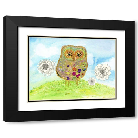 Owl and Flowers Black Modern Wood Framed Art Print with Double Matting by Blixt, Ingrid