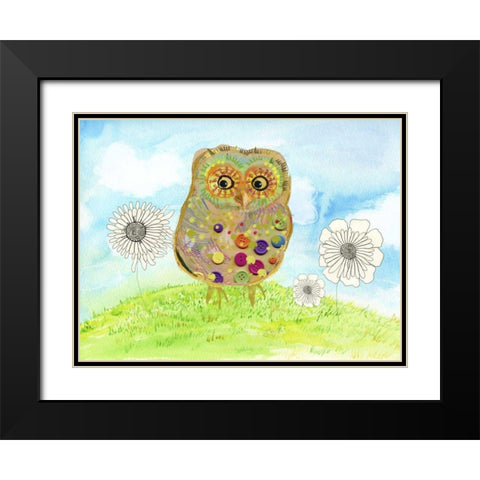 Owl and Flowers Black Modern Wood Framed Art Print with Double Matting by Blixt, Ingrid
