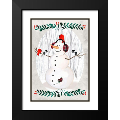 Folk Snowman Forest Collection B Black Modern Wood Framed Art Print with Double Matting by Parker, Jennifer Paxton