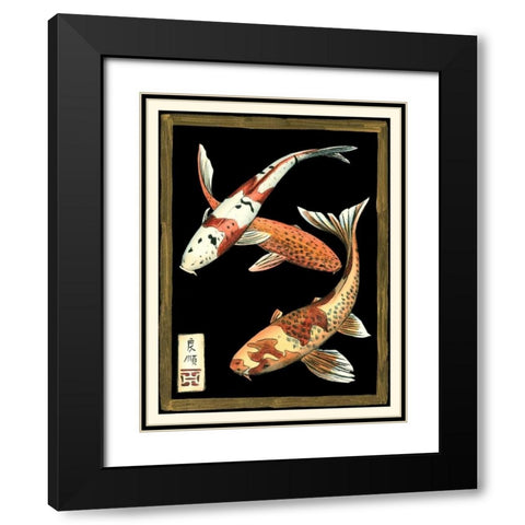 Koi Fish on Black I Black Modern Wood Framed Art Print with Double Matting by Zarris, Chariklia