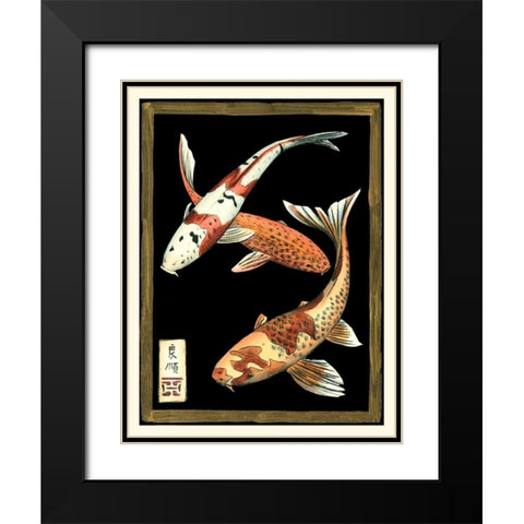 Koi Fish on Black I Black Modern Wood Framed Art Print with Double Matting by Zarris, Chariklia