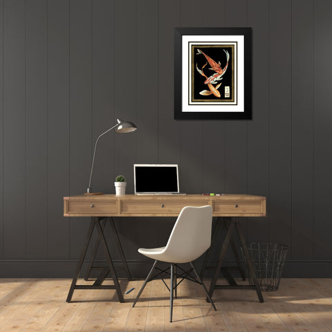 Koi Fish on Black II Black Modern Wood Framed Art Print with Double Matting by Zarris, Chariklia