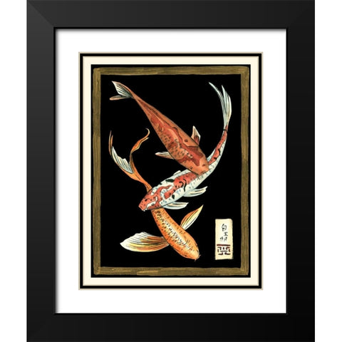 Koi Fish on Black II Black Modern Wood Framed Art Print with Double Matting by Zarris, Chariklia