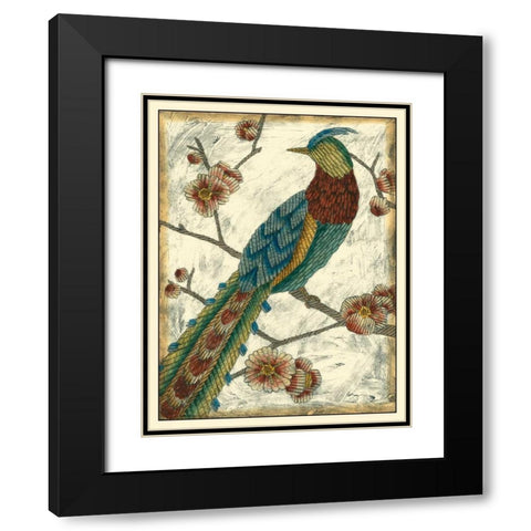 Embroidered Pheasant I Black Modern Wood Framed Art Print with Double Matting by Zarris, Chariklia