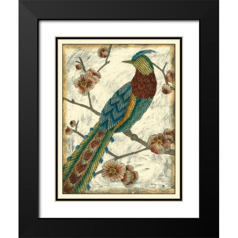 Embroidered Pheasant I Black Modern Wood Framed Art Print with Double Matting by Zarris, Chariklia