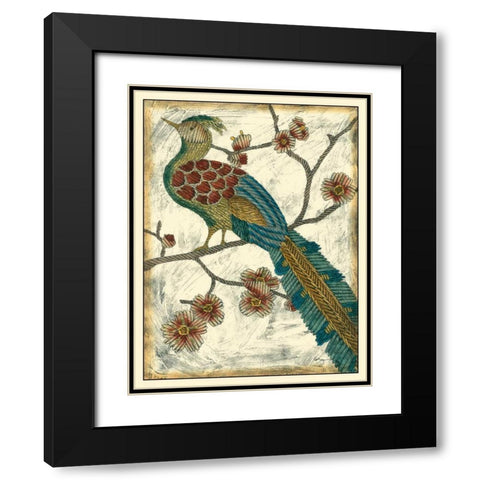 Embroidered Pheasant II Black Modern Wood Framed Art Print with Double Matting by Zarris, Chariklia