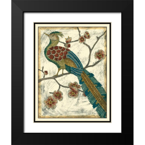 Embroidered Pheasant II Black Modern Wood Framed Art Print with Double Matting by Zarris, Chariklia