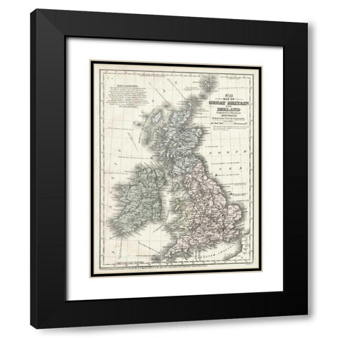Mitchells Map of Great Britain and Ireland Black Modern Wood Framed Art Print with Double Matting by Mitchell