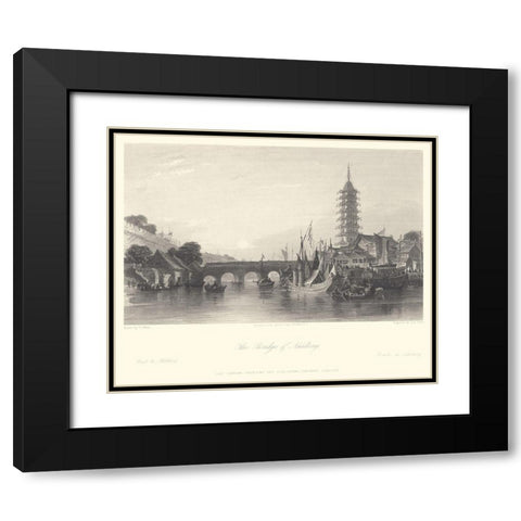 The Bridge of Nanking Black Modern Wood Framed Art Print with Double Matting by Allom, T.
