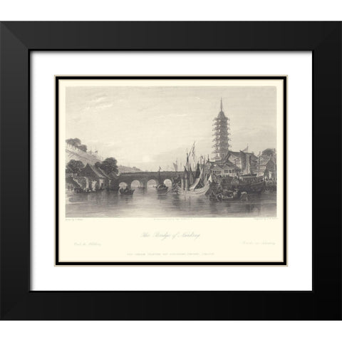 The Bridge of Nanking Black Modern Wood Framed Art Print with Double Matting by Allom, T.