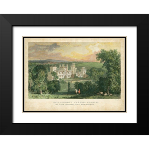 Ravensworth Castle Black Modern Wood Framed Art Print with Double Matting by Allom, T.
