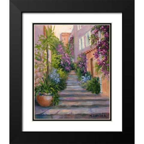 Stairway Of Flowers Black Modern Wood Framed Art Print with Double Matting by Weber, Mary Jean