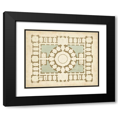 Plan in Taupe and Spa III Black Modern Wood Framed Art Print with Double Matting by Vision Studio