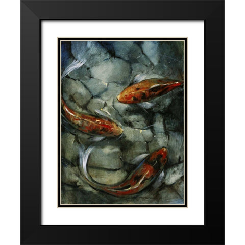 Tres Koi II Black Modern Wood Framed Art Print with Double Matting by OToole, Tim