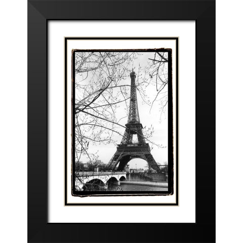 Eiffel Tower Along The Seine River Black Modern Wood Framed Art Print with Double Matting by DeNardo, Laura