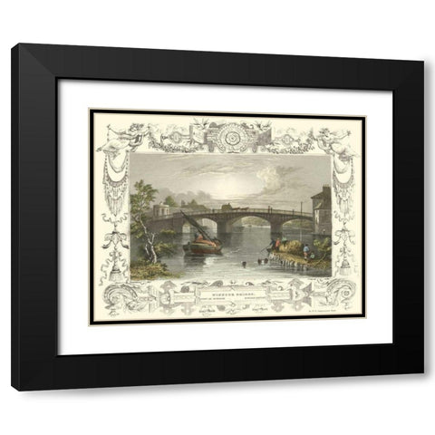 Windsor Bridge Black Modern Wood Framed Art Print with Double Matting by Tombleson