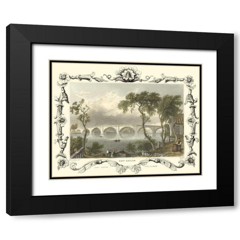 Kew Bridge Black Modern Wood Framed Art Print with Double Matting by Tombleson