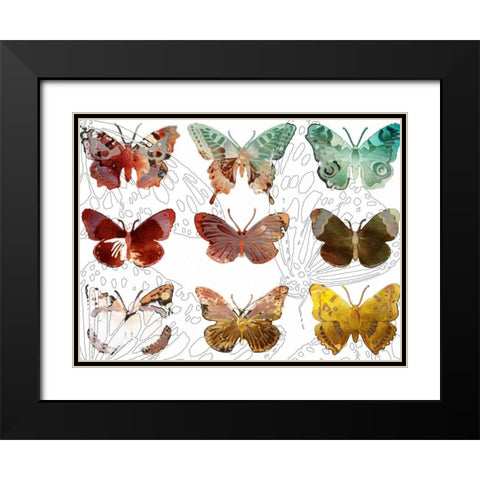 Layered Butterflies II Black Modern Wood Framed Art Print with Double Matting by Jasper, Sisa