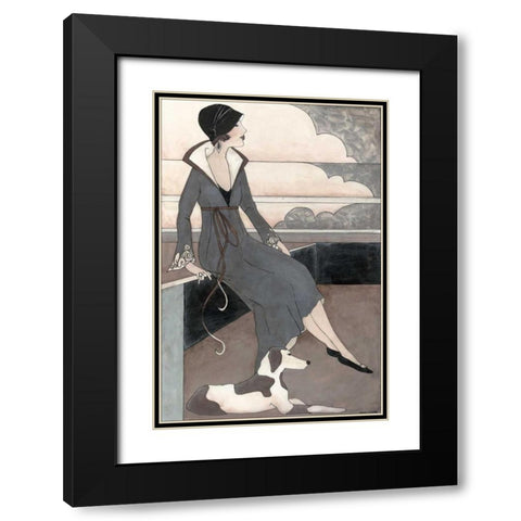 Art Deco Lady With Dog Black Modern Wood Framed Art Print with Double Matting by Meagher, Megan