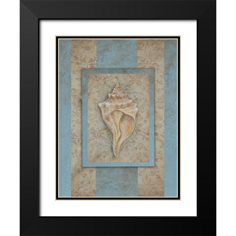 Shell and Damask Stripe II Black Modern Wood Framed Art Print with Double Matting by Broughton, Rita