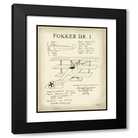 Fokker Dreidecker Black Modern Wood Framed Art Print with Double Matting by Friel, Tara