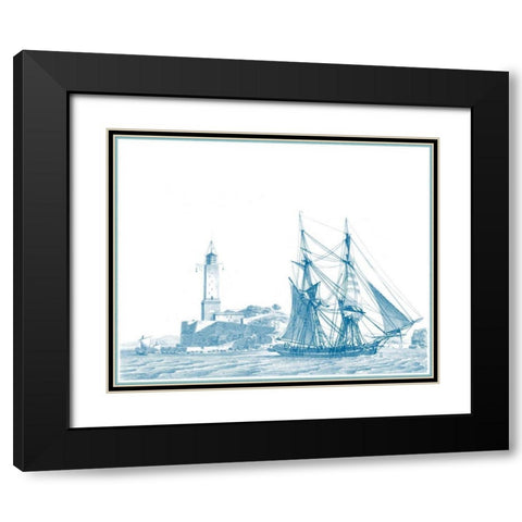 Sailing Ships in Blue I Black Modern Wood Framed Art Print with Double Matting by Baugean