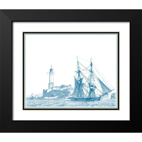Sailing Ships in Blue I Black Modern Wood Framed Art Print with Double Matting by Baugean