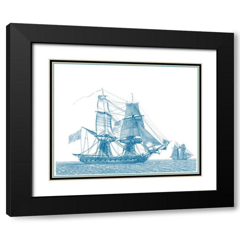 Sailing Ships in Blue II Black Modern Wood Framed Art Print with Double Matting by Baugean