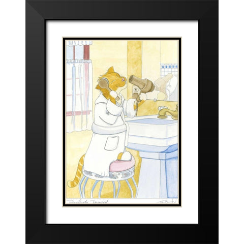 Purrfectly Primped Black Modern Wood Framed Art Print with Double Matting by Friel, Tara