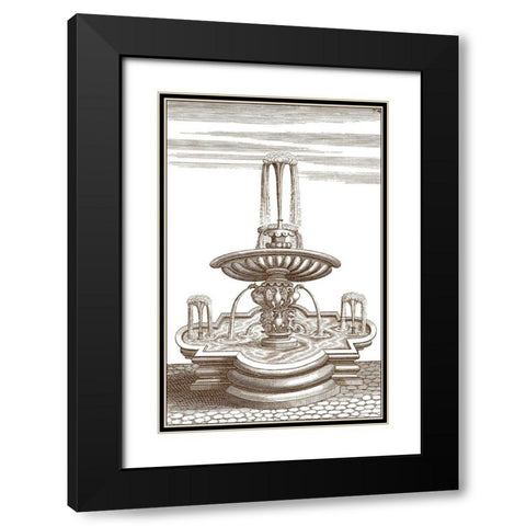 Courtyard Fountain V Black Modern Wood Framed Art Print with Double Matting by Vision Studio