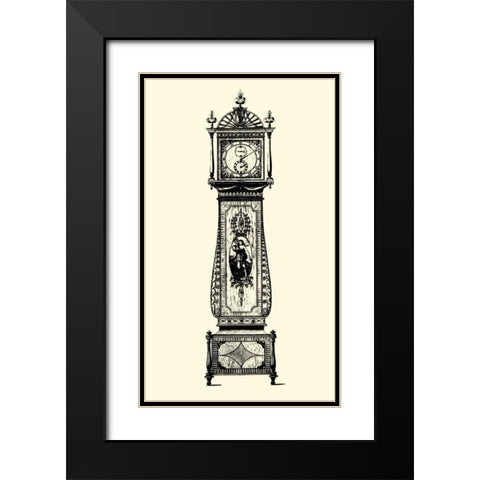 Small Antique Grandfather Clock II Black Modern Wood Framed Art Print with Double Matting by Vision Studio