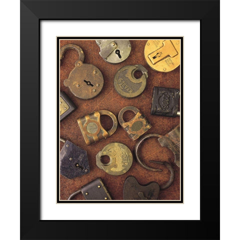 Antique Lock Collage Black Modern Wood Framed Art Print with Double Matting by Vision Studio