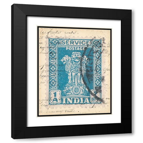 Vintage Stamp I Black Modern Wood Framed Art Print with Double Matting by Vision Studio