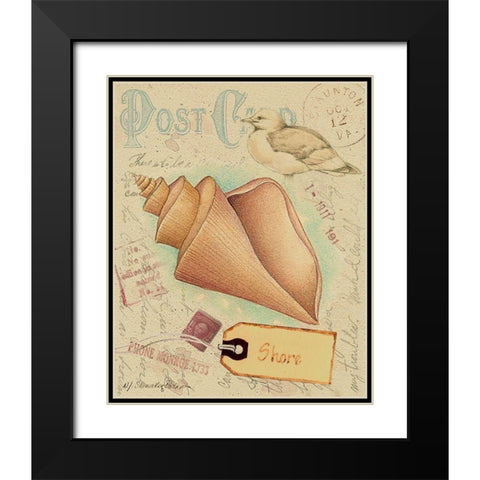 Postcard Shells III Black Modern Wood Framed Art Print with Double Matting by Pallan, Nancy S.