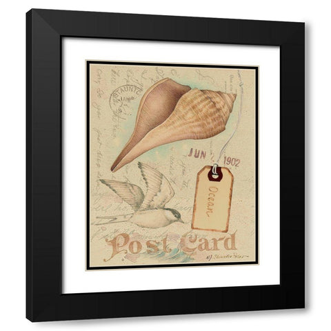 Postcard Shells IV Black Modern Wood Framed Art Print with Double Matting by Pallan, Nancy S.
