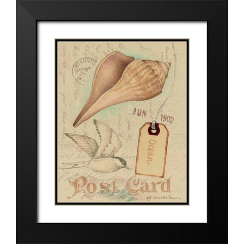 Postcard Shells IV Black Modern Wood Framed Art Print with Double Matting by Pallan, Nancy S.