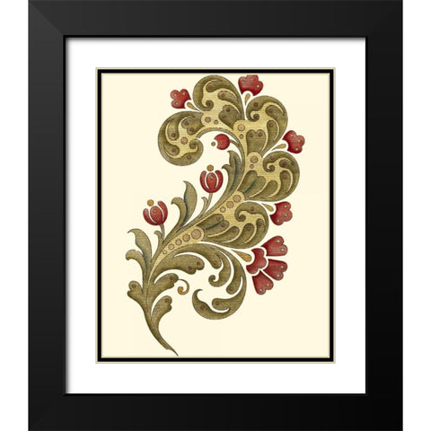Jacobean Leaf II Black Modern Wood Framed Art Print with Double Matting by Vision Studio
