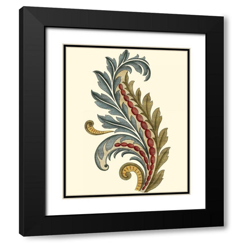 Jacobean Leaf III Black Modern Wood Framed Art Print with Double Matting by Vision Studio