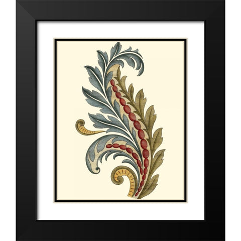 Jacobean Leaf III Black Modern Wood Framed Art Print with Double Matting by Vision Studio