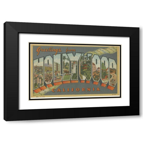 Greetings from Hollywood Black Modern Wood Framed Art Print with Double Matting by Unknown