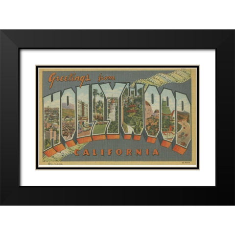 Greetings from Hollywood Black Modern Wood Framed Art Print with Double Matting by Unknown