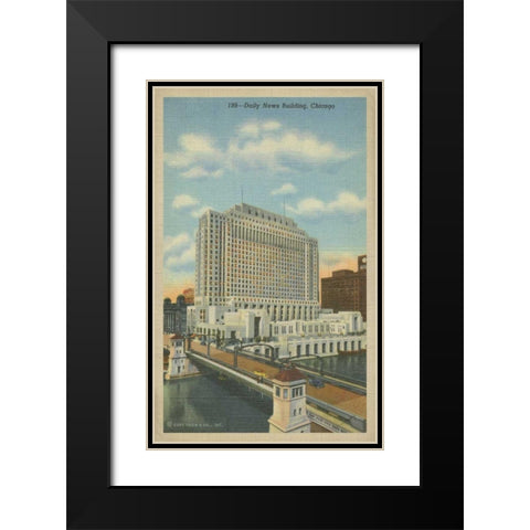 Chicago- Daily News Building Black Modern Wood Framed Art Print with Double Matting by Unknown