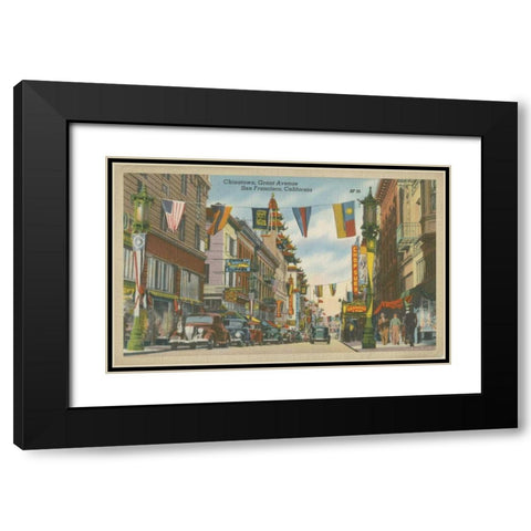 San Francisco- Chinatown Black Modern Wood Framed Art Print with Double Matting by Unknown