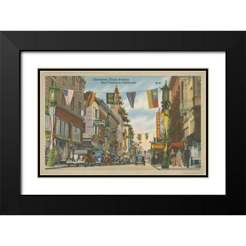 San Francisco- Chinatown Black Modern Wood Framed Art Print with Double Matting by Unknown